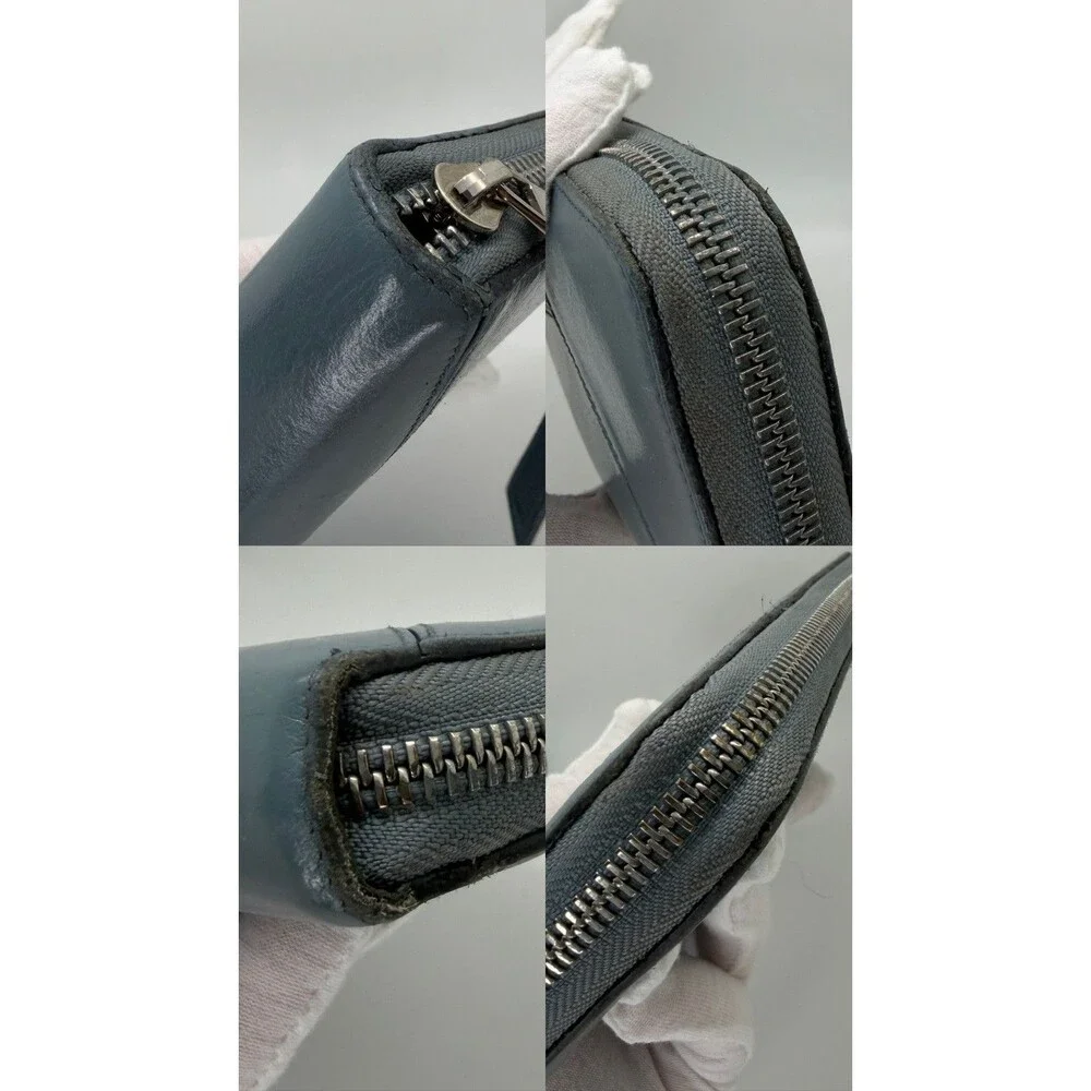 Authentic LOEWE Puzzle Anagram Leather Zip Around Long Wallet Blue/117